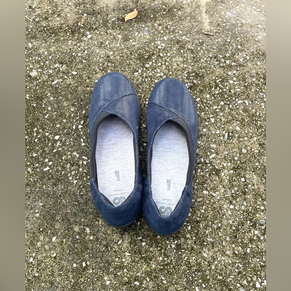 CLARKS Cloudsteppers Ballet Flats - Women's Sz 11M - Blue Fabric Shoes- Stretch